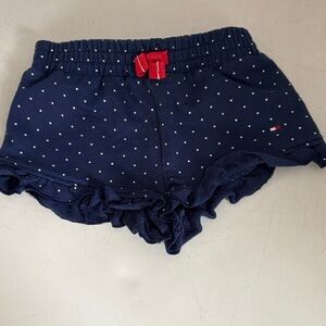 Tommy Hilfiger Navy Polka Dot Ruffle Toddler Shorts with Red Bow